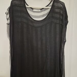 H&M Black Sheer Striped Short Sleeve Top